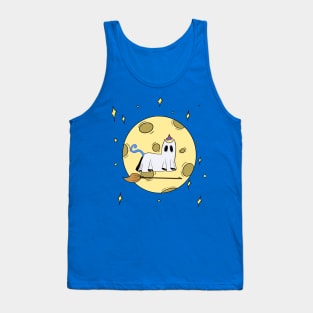 Ghost Cat On The Moon Tank Top